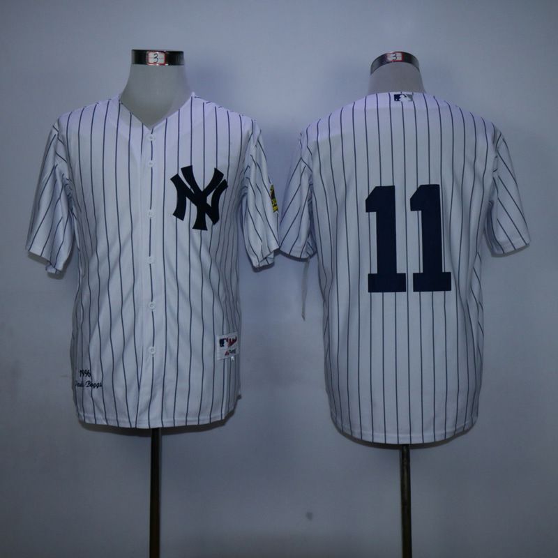 Men New York Yankees #11 No name White Throwback MLB Jerseys